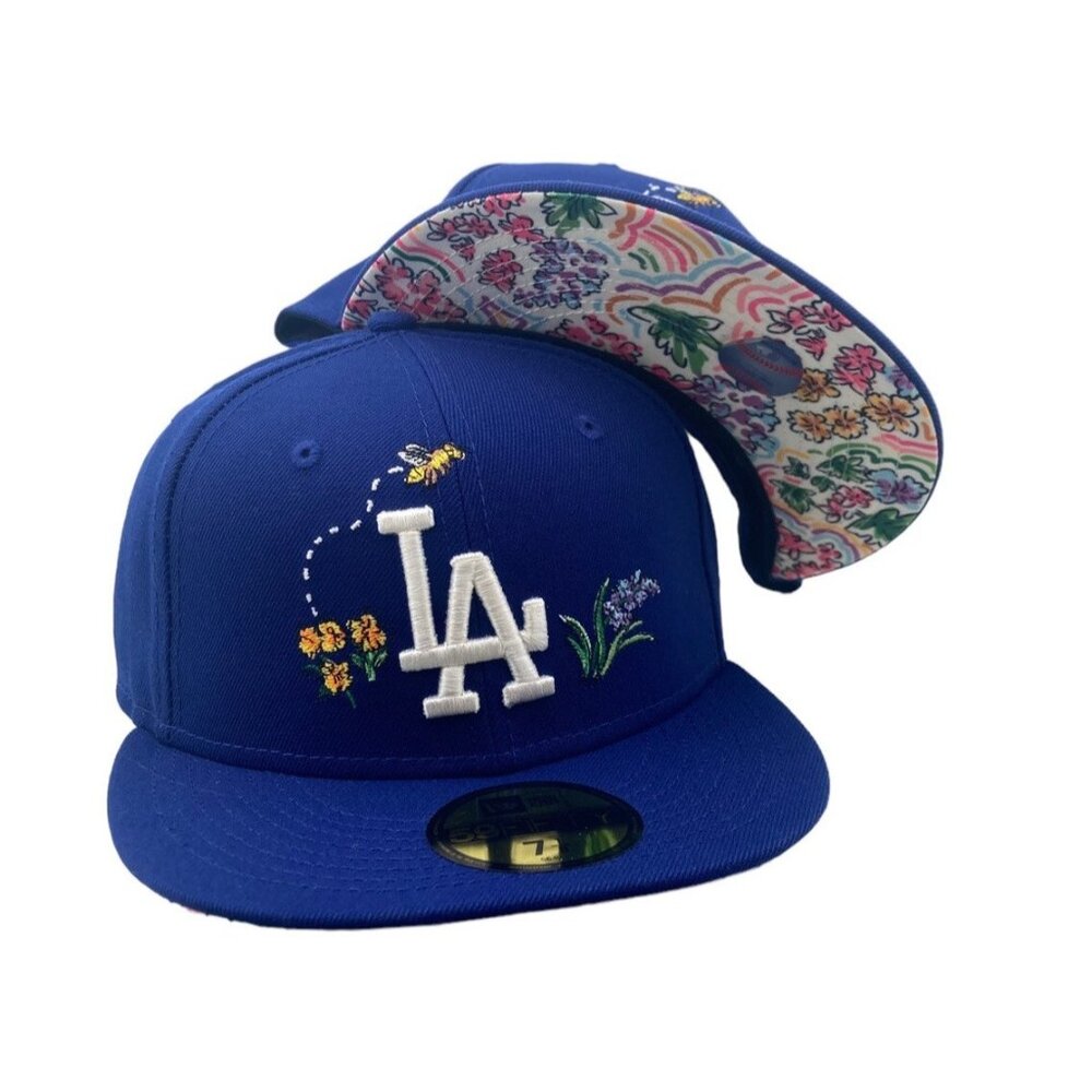 New Era Los Angeles Dodgers Floral Blue 59 Fifty Fitted Hat Size 7 5/8 Exclusive